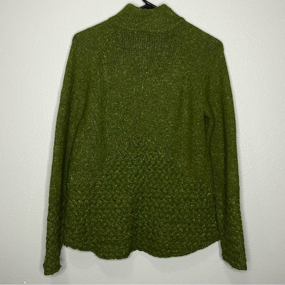 Royal Robbins Sweater Women Large Green High Neck Wool Blend Braided Zipper - Picture 6 of 11